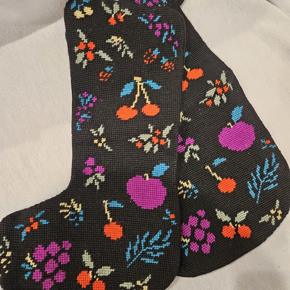 Black Holiday Fruit Needlepoint Stocking Pair - Picture 2 of 7